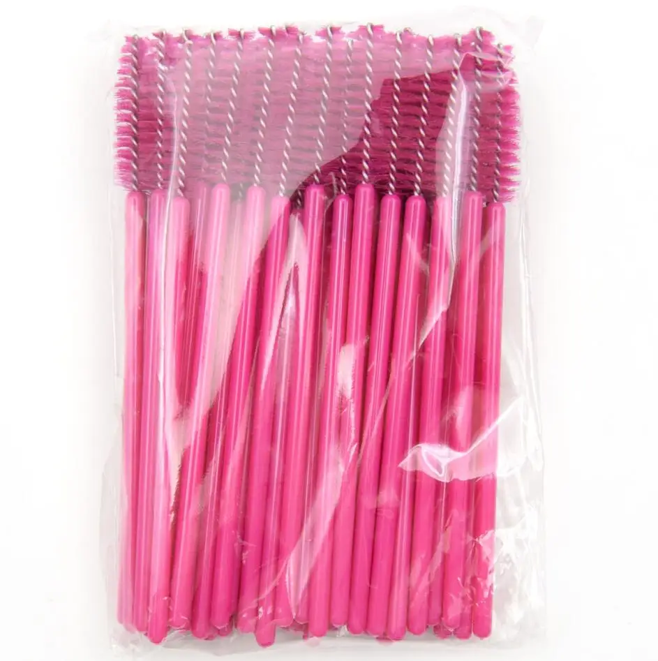Dark Pink 50pcs Eyelashes Brushes Makeup Brushes Eyelash Extension Disposable Mascara Wands Applicator Eye Lashes Cosmetic Brush Makeup - Color: Dark Pink