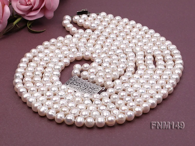 ????? 2019 新 Arriver 5 列ホワイト色 9-10 ミリメートル天然淡水真珠のネックレスジュエリー女性のための完璧な母親日ギフト