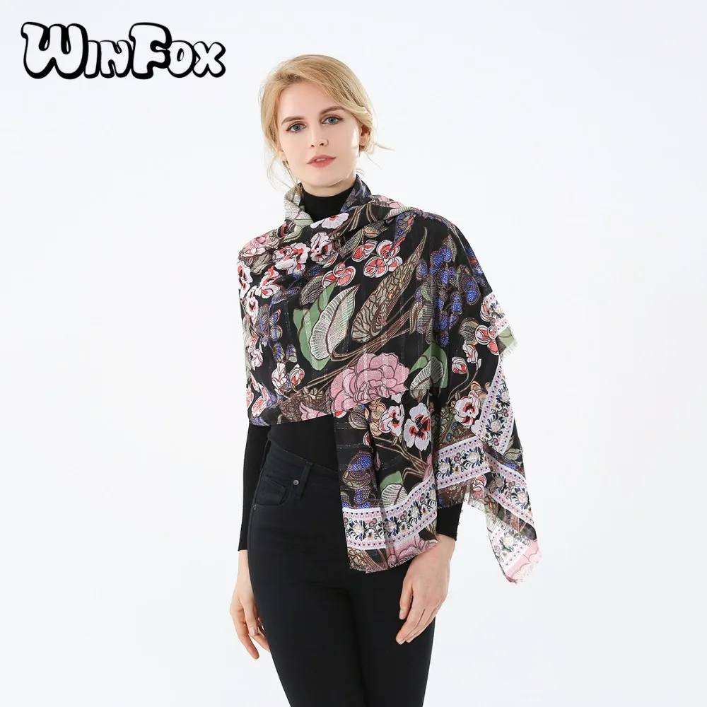 Winfox 2018 новый модный племя черный Пейсли Цветочный люрекс Бандана Хиджаб шарф для