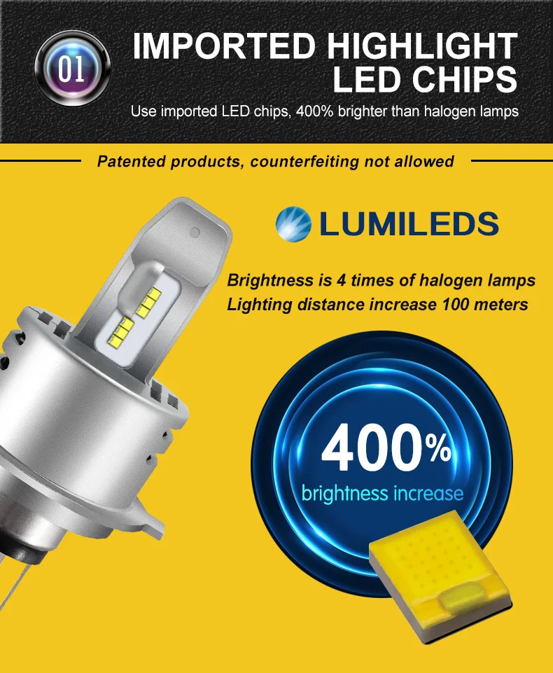 Pair Error Free P43t H4 led 55W 80W 9S Integrated Headlight Car Hi/Lo Beam Auto Motor Bulbs 6000K White Universal Canbus | Автомобили и