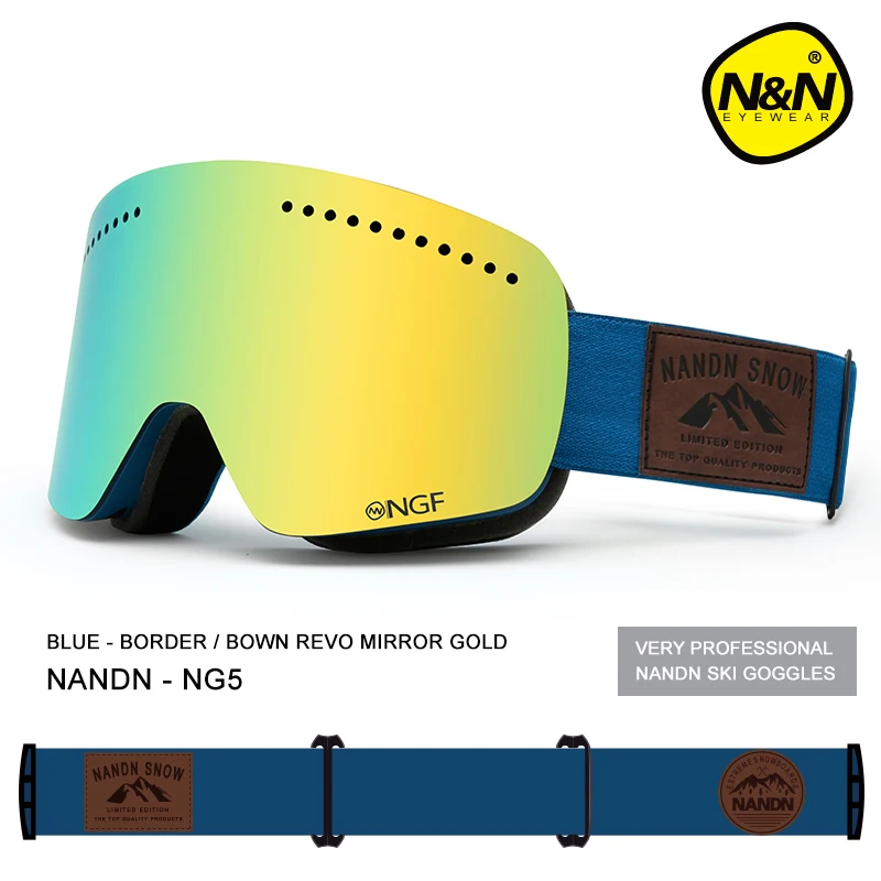 NANDN лыжные очки двухслойные UV400 Анти-туман большой Лыжная маска очки Лыжный Спорт Мужчины Женщины Снег Сноуборд очки NG5
