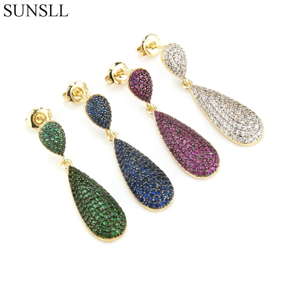 SUNSLL Золотой Цвет медные булавки мульти кубического циркония модные свисающие