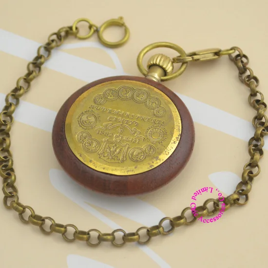 

g price good quality antique vintage classic gift for men wood brass case short chain mechanical pocket watch hour