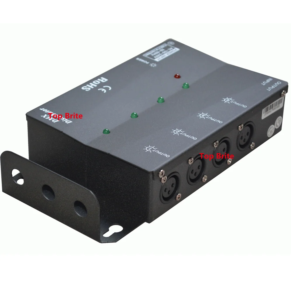 Лучшая цена 1xlot четырехходовой DMX разветвитель DMX512 светильник сценического светильник усилитель сигнала 4 Way DMX распределитель для сценического оборудования
