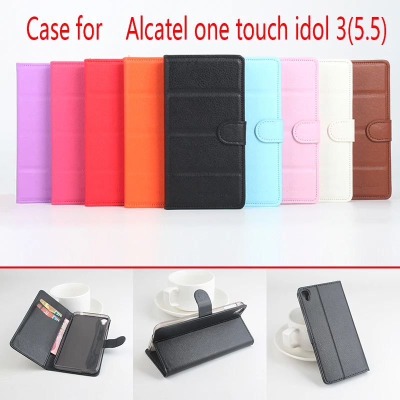 Для Alcatel one touch idol 3 5 чехол для телефона Folio Flip чистый цвет Личи шаблон PU кожаный