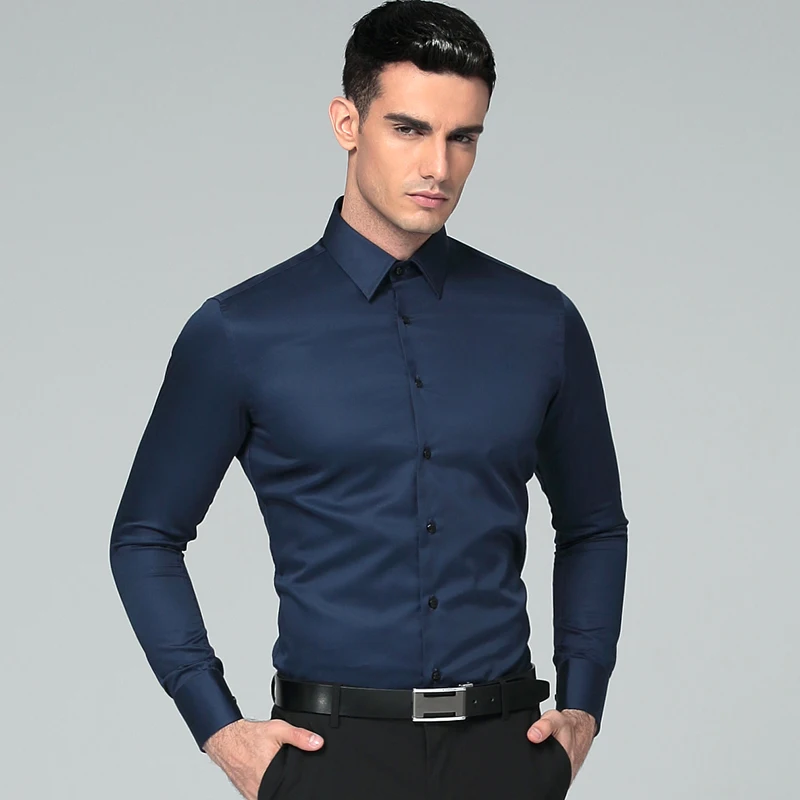 Мужская хлопковая рубашка с длинным рукавом повседневная однотонная