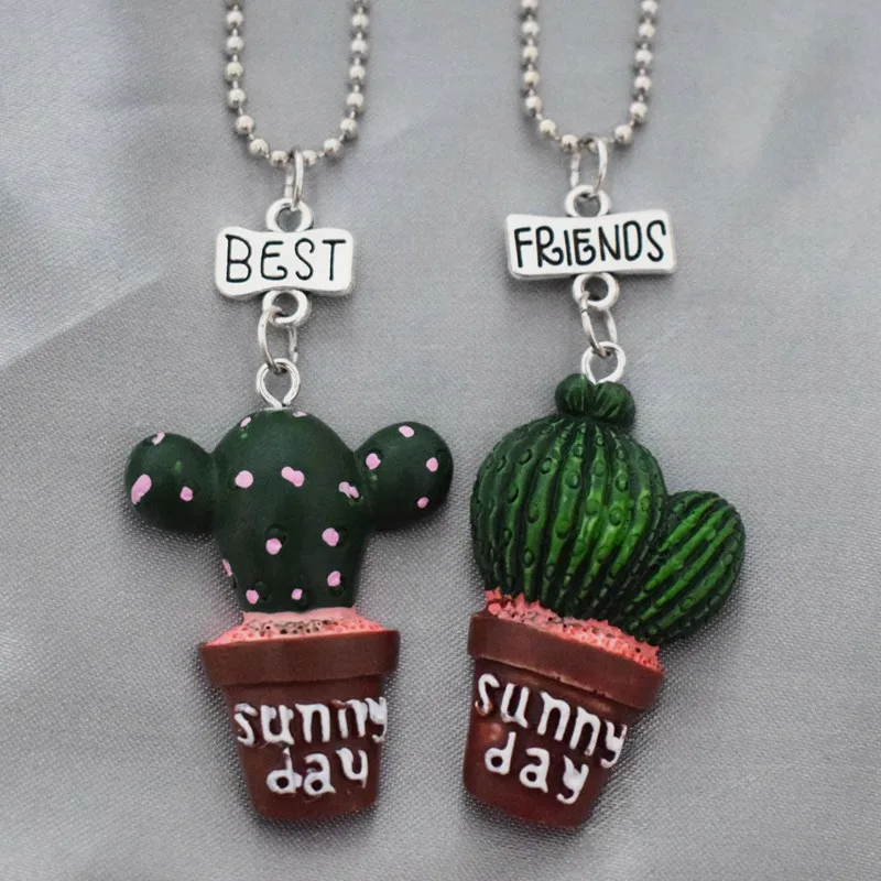 Смола Имитация кактусов подвеска BFF Цепочки и ожерелья детей Best Friends Forever 5 для мальчиков и девочек Дружба Ювелирные изделия подарок на день рождения - Окраска металла: 6-2pcs
