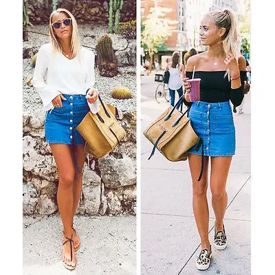 Модные женские джинсовые юбки на пуговицах с высокой талией облегающая