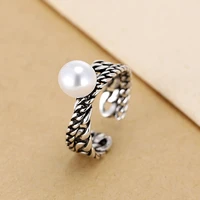 elegant vintage thai silver pearl 925 sterling silver female finger open rings jewelry for women engagement ring gift