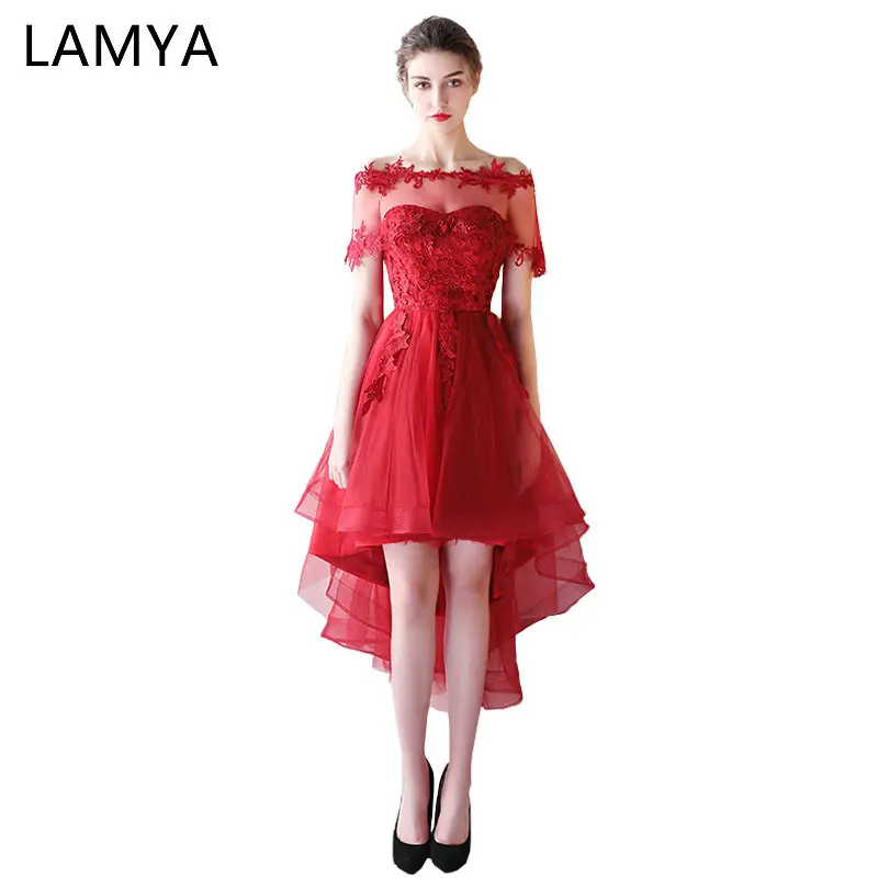Кружевные платья LAMYA с рукавами-крылышками и помпоном 2021 короткое переднее
