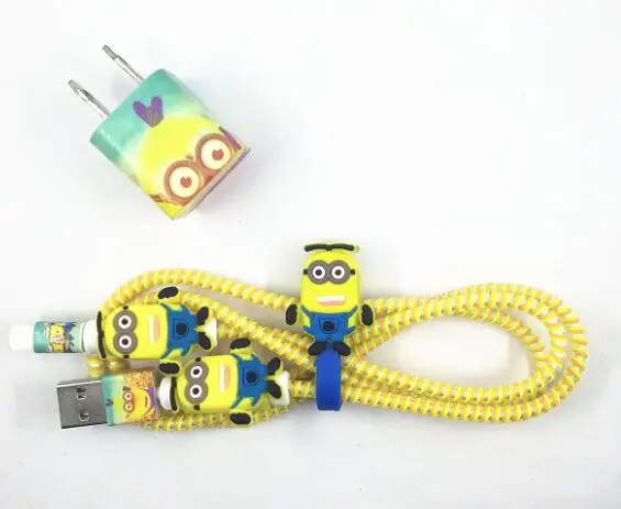 Длина 1,4 м, защита от Спирального шнура, защита usb-кабеля, набор для самостоятельной сборки с героями мультфильмов, Зарядные наклейки для iphone 5, 6, 6s, 7 - Цвет: 1