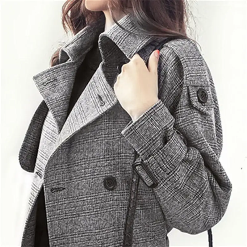 

Chic lattice windbreaker 2019 spring and autumn women's new women's long section Slim fashion coat Europe and America Ms.