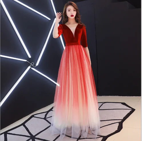 Красный Вечернее платье vestido de festa, тюлевые А-образные вечерние платья, сексуальные длинные платья - Цвет: Красный