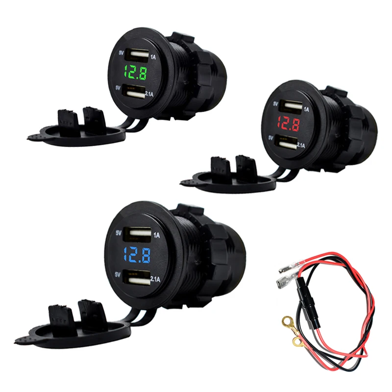 

Waterproof Car Motorcycle Cigarette Lighter Dual USB Charger 12V-24V LED Digital Voltmeter Socket Mount Charger Power Adapter