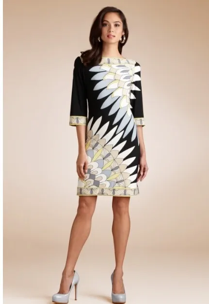 Женское шелковое трикотажное платье с абстрактным принтом | Женская одежда