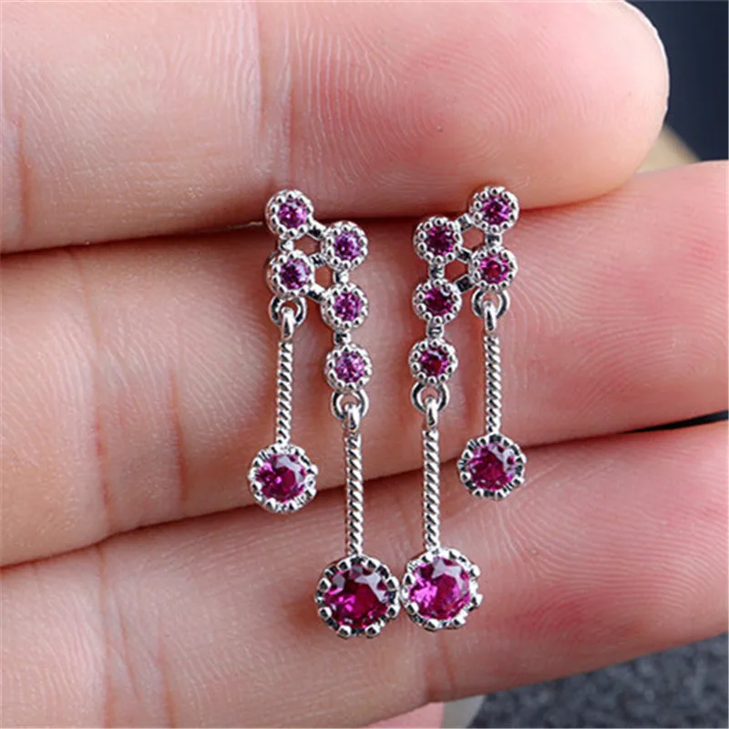 

RONGQING 925 Sterling Silver Stud Zircon Tassel Drop Earrings for Women Birthday Gifts Prevent Allergy