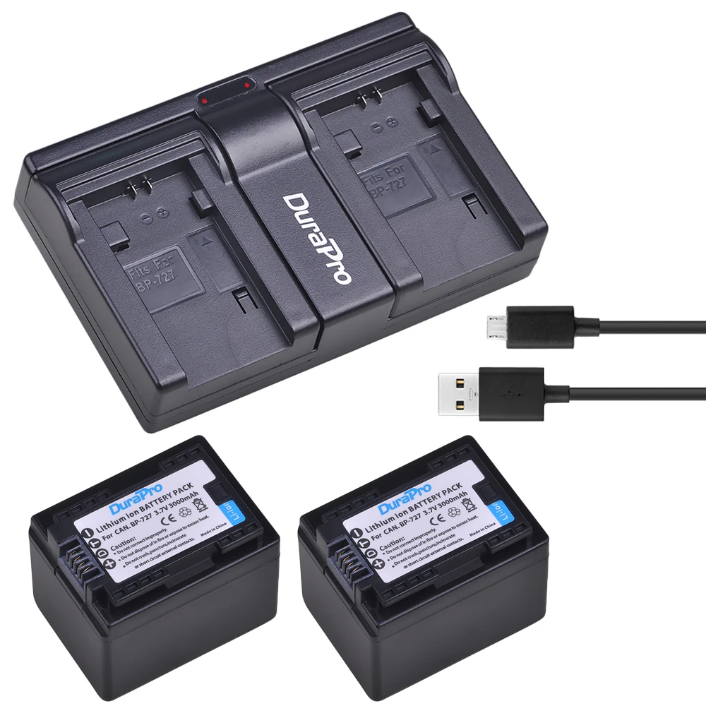 Аккумулятор для камеры 2x3000 мАч BP 727 + зарядное устройство USB Canon 709 718 фотокамера VIXIA