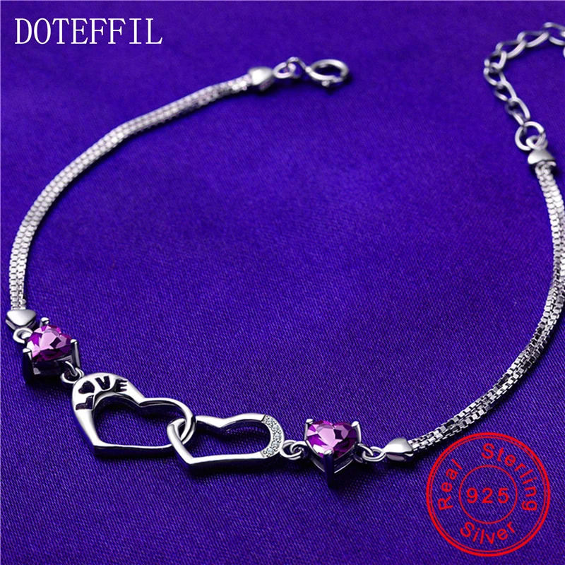 Женский браслет из серебра 925 пробы модный серебряный с подвесками в форме сердца