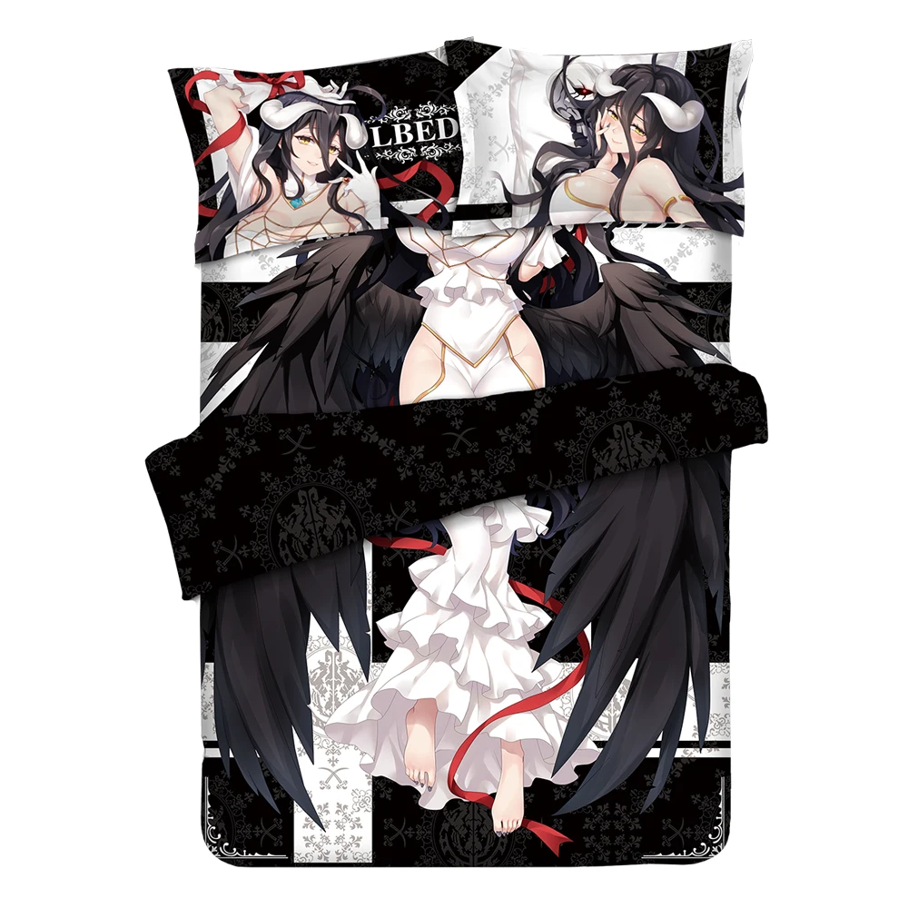 

Overlord Albedo Anime Linens Bedding Set Cama Satin Bed Sheets Queen Size Comforter Sets Dekbedovertrek 240/220