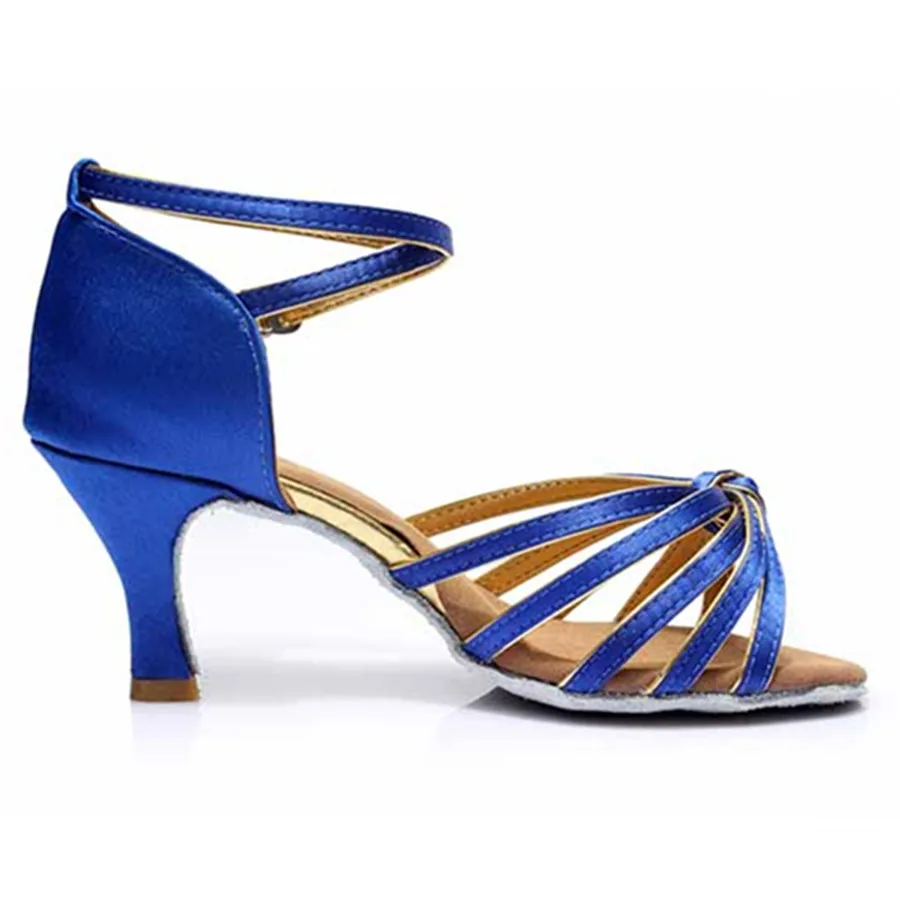 Blue Satin Heel 7cm/5cm Tango Latin Dance Shoes Woman Zapatos Salsa Mujer Zapatos De Baile Latino Mujer 801 Free Shipping