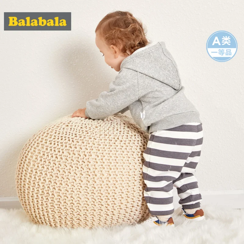 Balabala Infant Baby Boy Girl 2-Piece Fleece-Lined Thermal Hooded Sweatshirt + Joggers Set for Winter Newborn Clothing | Детская одежда
