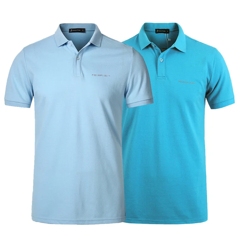 Light blue navalblue Pionner Camp, 2 пары в упаковке, популярная мужская рубашка поло, Классическая Деловая и Повседневная однотонная мужская рубашка поло с коротким рукавом, дышащая футболка-поло - Цвет: Light blue navalblue