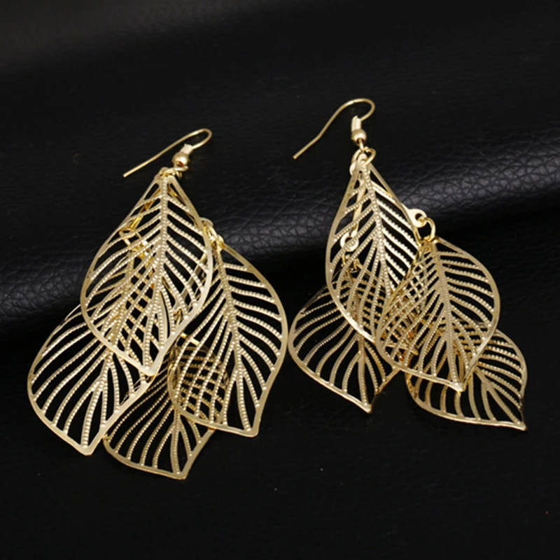 CHENFAN trendy style simple hollow multi-layer leaves tassel long earrings 2020 jwelry women's jewelry gold for women | Украшения и