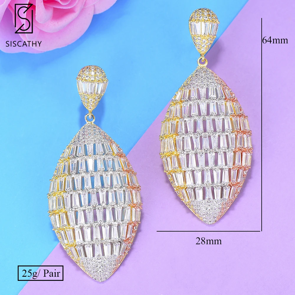 

SISCATHY Trendy Water Drop Earrings Hollow Big Statement Earrings For Women Bridal Wedding Party Jewelry Cubic Zirconia