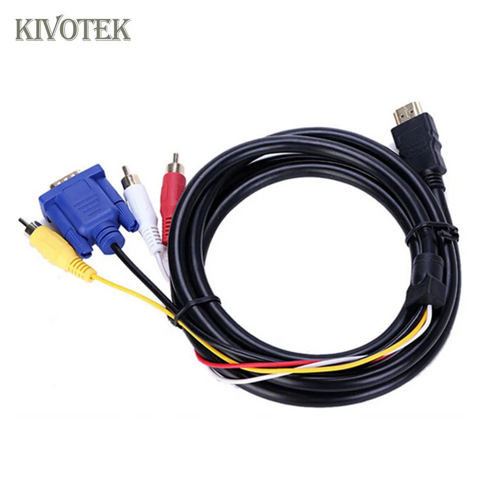 2 шт./лот 1 8 м/6 футов Кабель адаптер HDMI на 3RCA + VGA чистая медь Hdmi 3 RCA композитный RGB