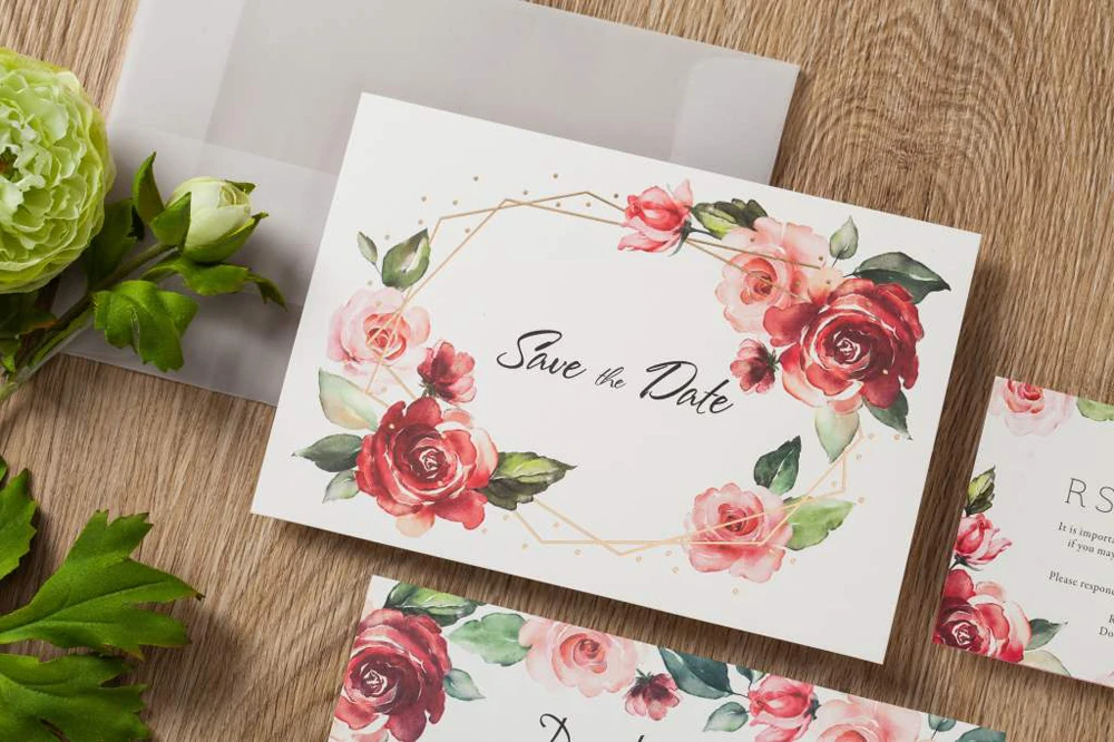 

WISHMADE Rose Floral Wedding Invitations with RSVP Cards and Save the Date Card,Sulfuric Paper Envelope for Wedding,50 Pieces