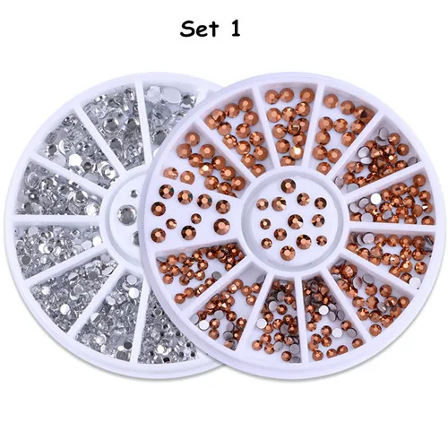 Set 1 2 коробки, Стразы для ногтей, бусинки, заклепки, 3D украшения для ногтей, маникюрный декор, набор для украшения ногтей - Цвет: Set 1