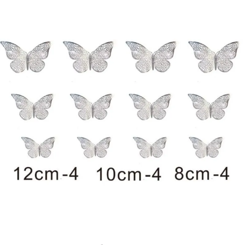 B Silver Butterfly NieNie, 12 шт./лот, 3D полые наклейки на стену с бабочками для детских комнат, домашний декор, сделай сам, бабочки, наклейки на холодильник, наклейки для украшения комнаты - Цвет: B Silver Butterfly