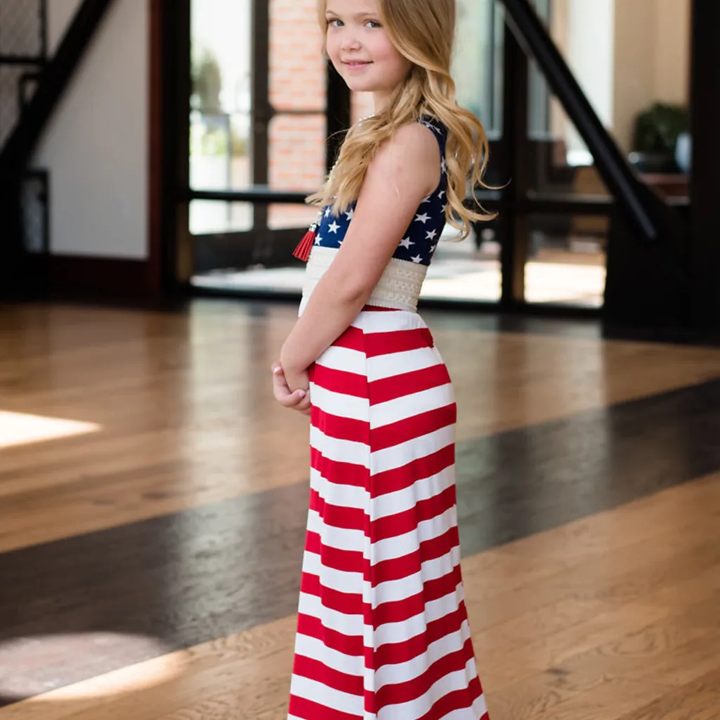 Baby summer dress Mommy Girl Family Summer Sleeveless Stripe Print 4th Of July Dress | Детская одежда и обувь