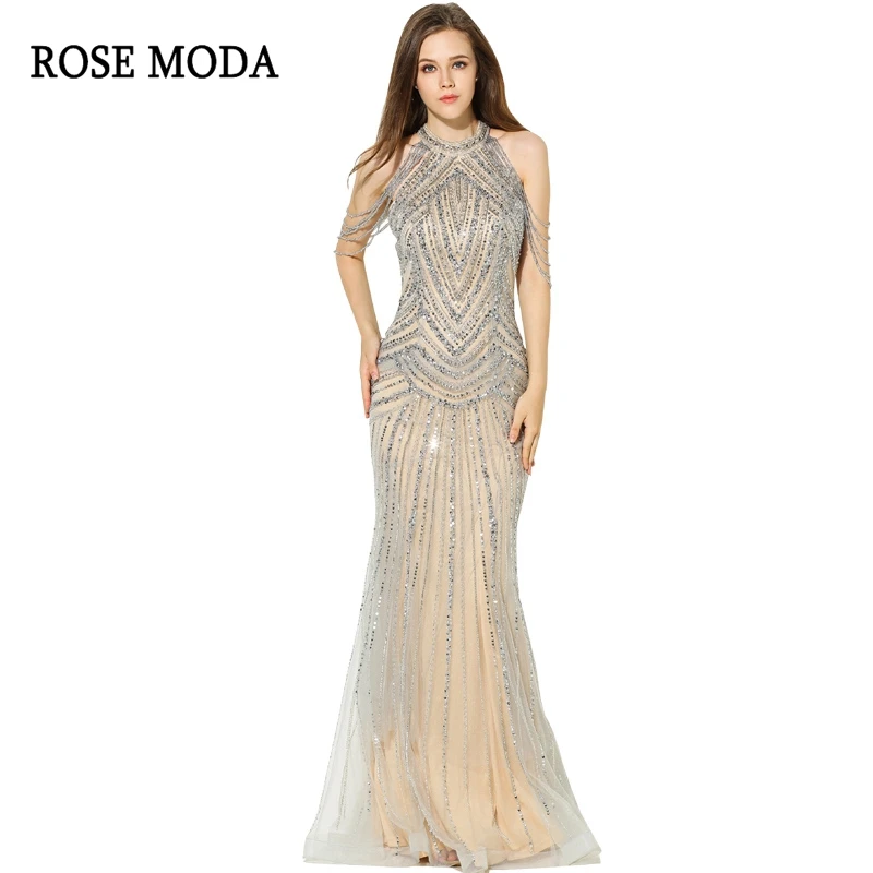 

Женское длинное платье-русалка, розовое платье для выпускного вечера, расшитое бисером, es 2018