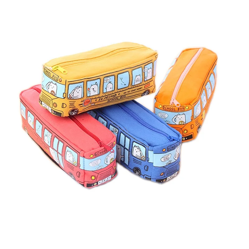 

Cartoon Pen Pencil Case Bag Box Bus Canvas Storage Large Zipper School Bag Kids School Bus Shaped Case
