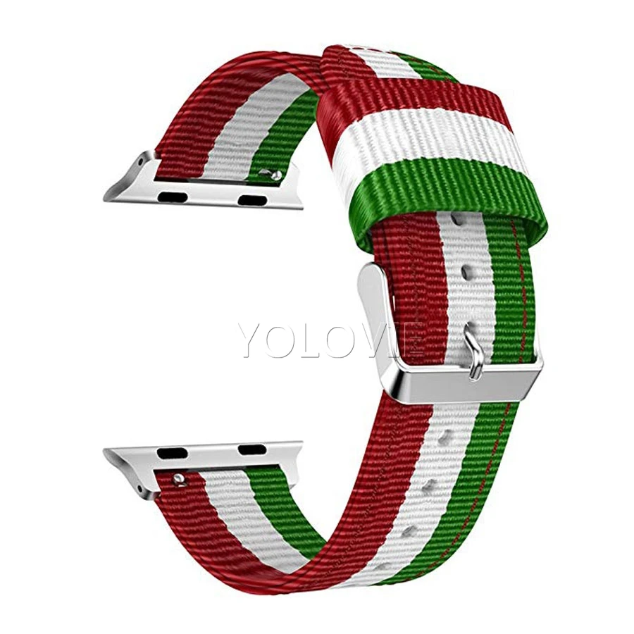 Green White Red Yolovie нейлоновый тканый ремешок для Apple Watch 38 мм 42 мм 40 мм 44 мм Nato спортивные часы наручные полосы для iWatch Series5 4 3 2 1 - Цвет ремешка: Green White Red