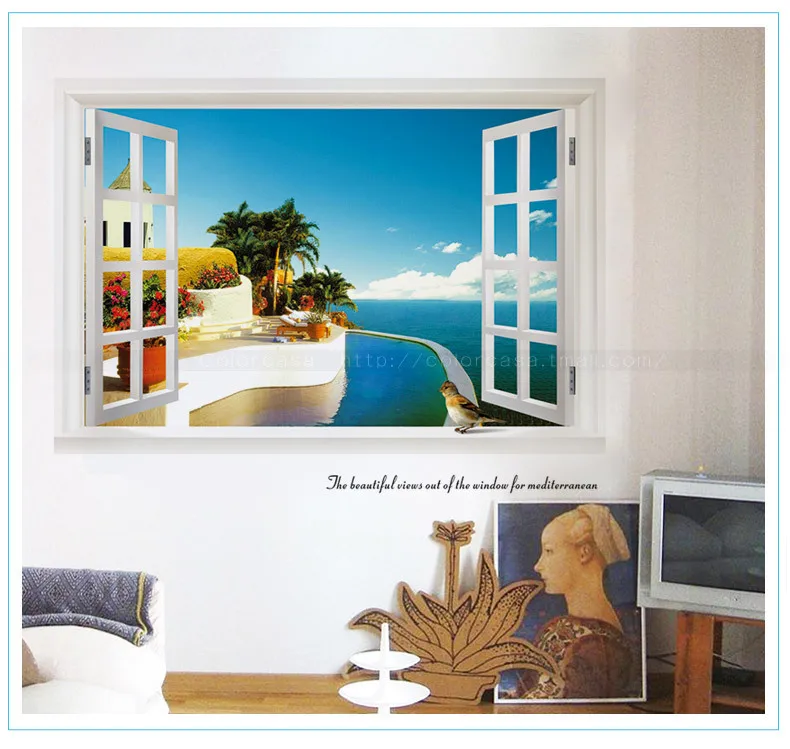 3D Marine Seascape Vinyl Wall Stickers Removable Decor Home Decoration Art Creative Kids Room Background Nursery Decorative | Дом и сад