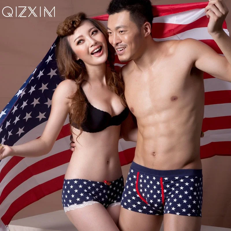 Хлопковые трусы QIZXIM для пар мужские и женские боксеры с полосками звездочками