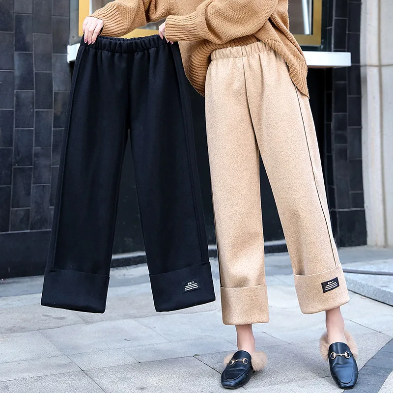 2019 Осенние новые женские эластичные шерстяные брюки для женщин размера плюс