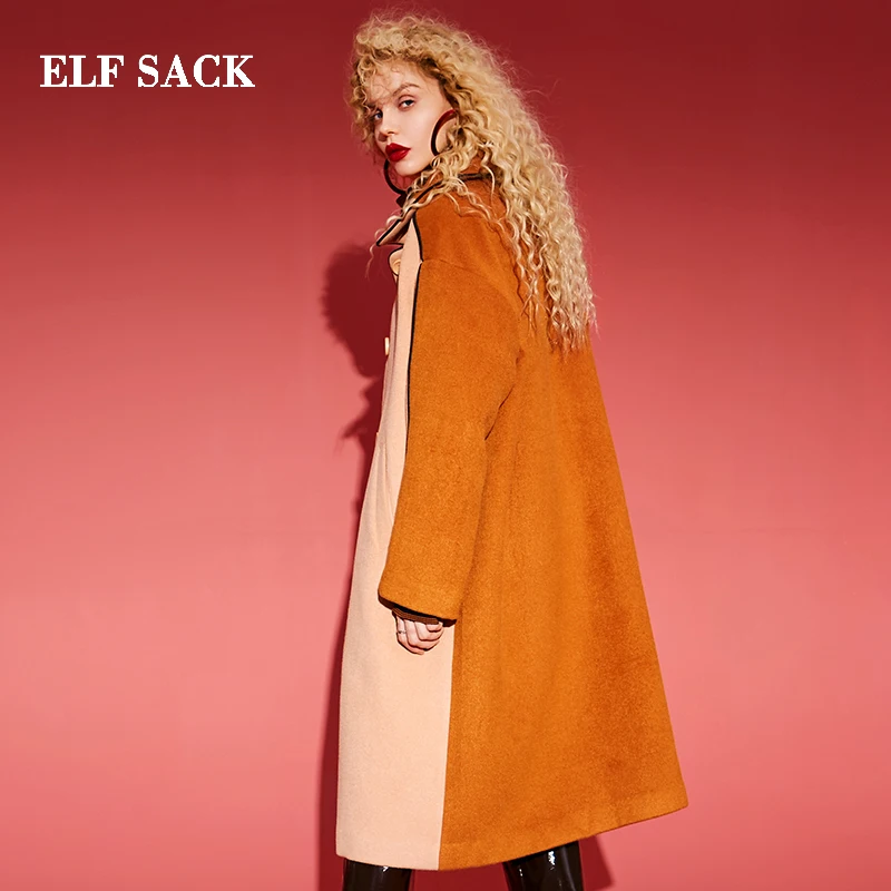 Женское шерстяное пальто ELF SACK длинное повседневное из 33.5% шерсти с широкой