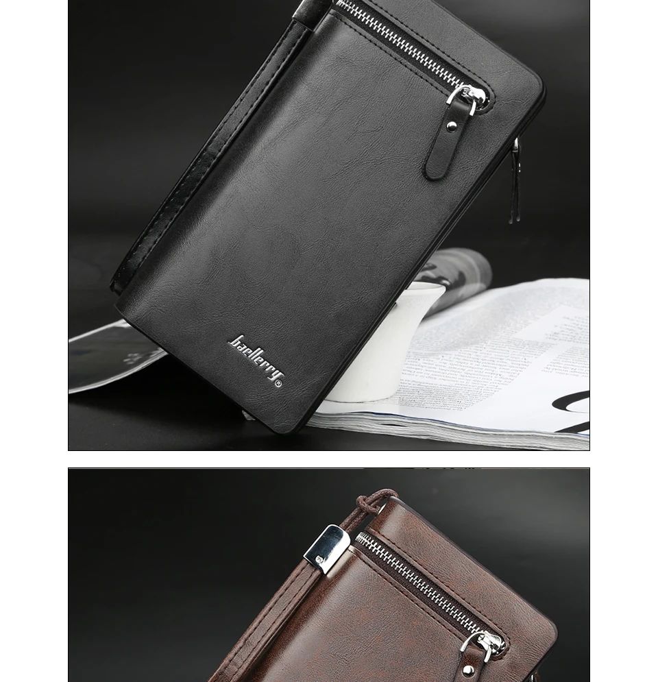 business Long wallet for Men Large Leather Male Wallets Three Layers Men purse Card Holder Money Bag Zipper Men Clutch Wallet