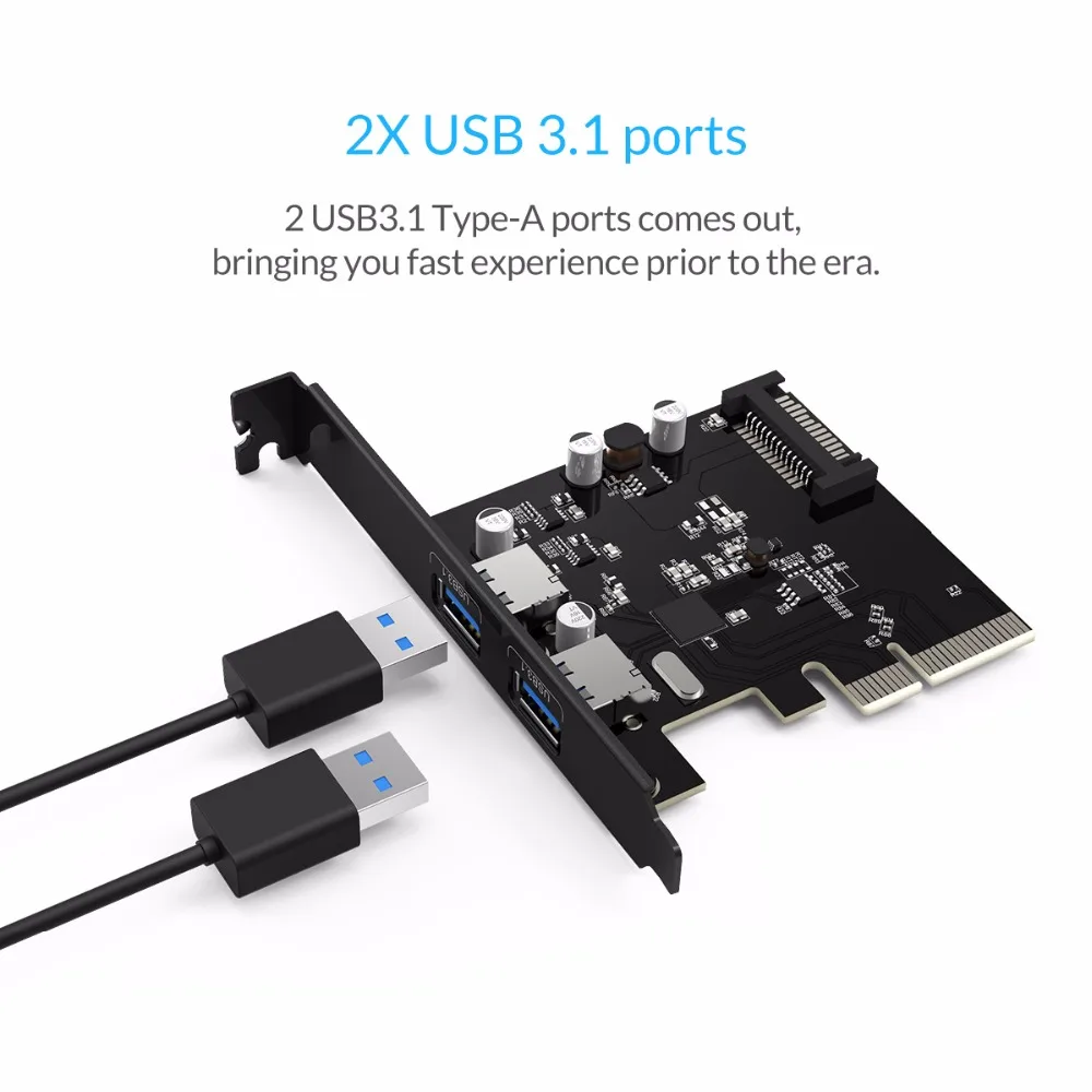 YOTTAMASTER USB3.1 (GEN 2) адаптер расширения PCI-E с 2 внешними портами и 15PIN разъемом питания