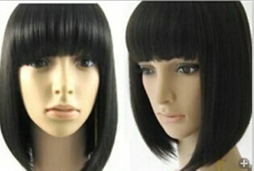 peruca hair queen cosplay fashion sexy 35cm short straight black neat bangs wig for women Free deliver 26% discount |