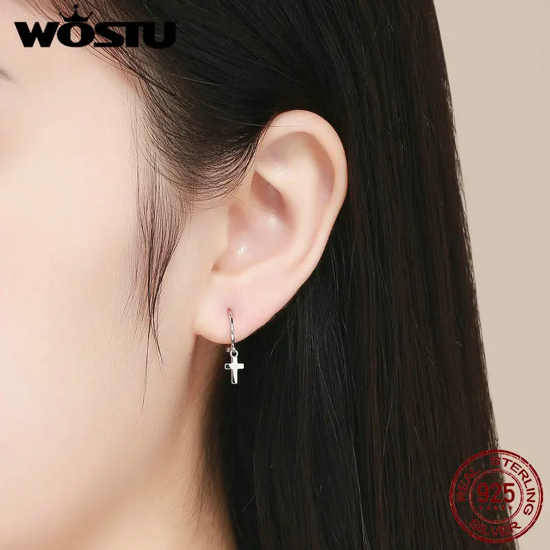 WOSTU Горячая Мода 925 пробы серебряные серьги-капли с крестиком для женщин модные серьги Свадебные Роскошные ювелирные изделия DXE547