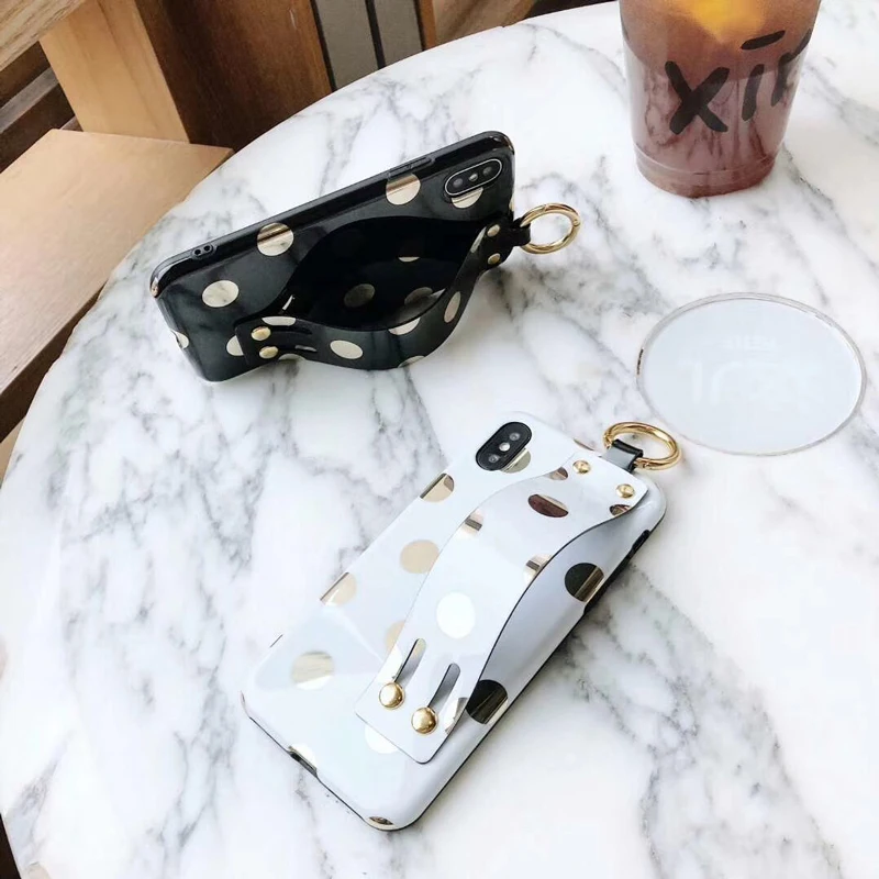 Мода горошек ремешок Kickstand чехол для iphone X XS XR XSMAX 6 7 8 plus задняя крышка мягкая IMD