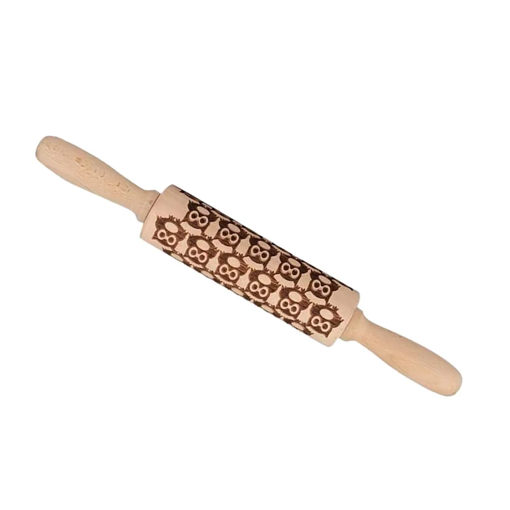 Christmas Rolling Pin Antlers Owl Carved Wood Embossed Kitchen Kneading Tools New Arrival A719 | Дом и сад