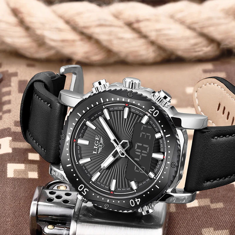 Mens Watches To Luxury Brand Men Leather Sports LIGW Men's Quartz LED Digital Clock Waterproof Military Wrist Watch+BOX | Наручные