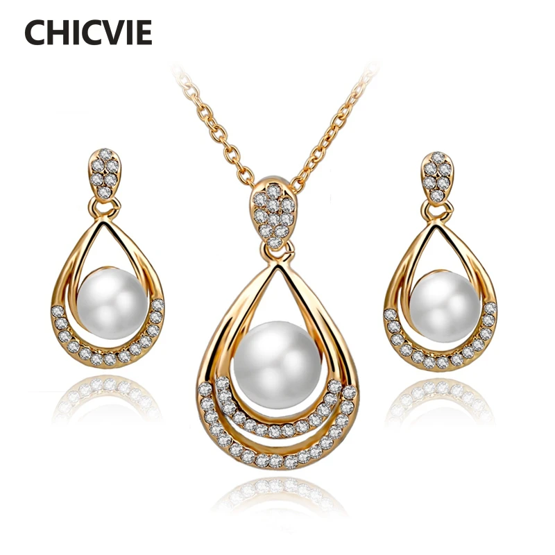 Женский Свадебный комплект из колье и серёг с искусственным жемчугом кристаллом