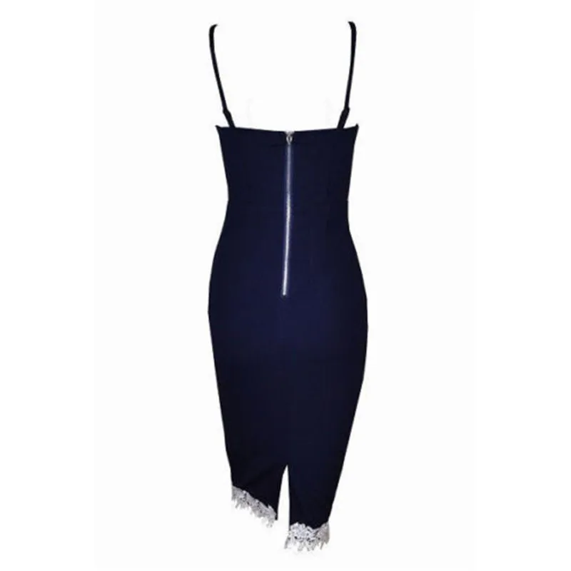 

Women ladies fashion Slim Sexy sleeveless Bandage Bodycon dress lace floral spaghetti strap v-neck backless zipper pencil dress