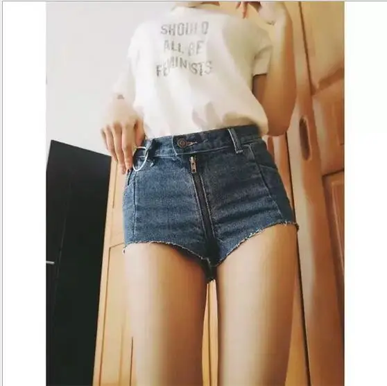 Шорты женские джинсовые средней посадки хлопковые с эффектом пуш ап на молнии